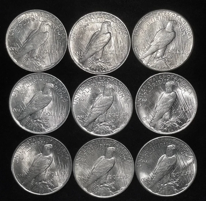 Lote de 5 Dólares de la Paz 90% Plata 1921-1935 Fechas Mixtas Coleccionables Sin Circular Foto 4 de 4