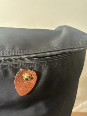 Longchamp Classic Black Nylon Backpack with Brown Leather Flap Longchamp Le Pliage Nylon Backpack Black Brown Leather Flap  main image 4