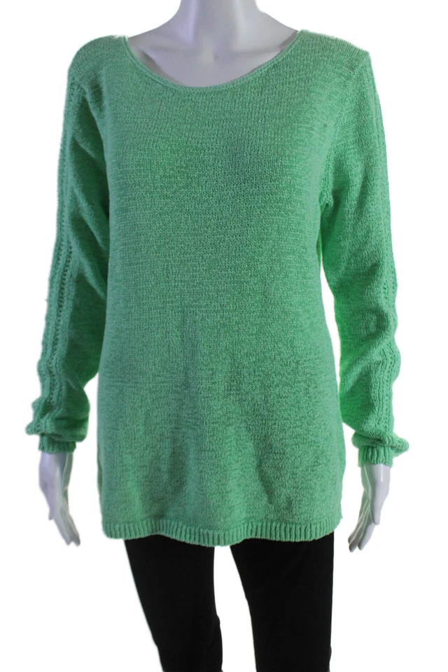 Rachel Zoe Womens Cotton Long Sleeve Round Neck Pullover Sweater Green Size XL - Image 2 of 4