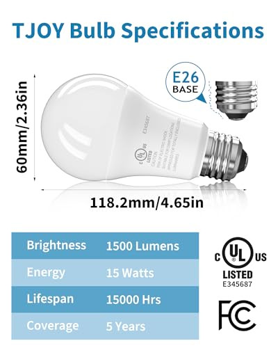 LED Light Bulbs, 100 Watt Equivalent A19, 5000K Daylight LED Bulb, 15W Bright - Picture 3 of 8