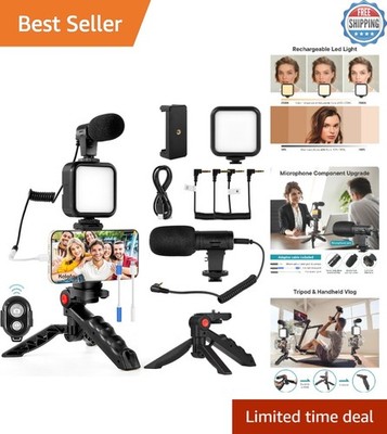 High-Quality Vlogging Kit: Microphone, LED Light & Tripod for Content Creators