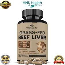 Wholesome Wellness Grass-Fed Desiccated Beef Liver Capsules – 180 Pills (750 mg)