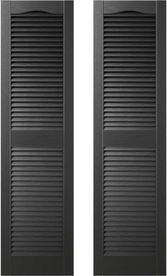 Black Cathedral Top Louver Shutters, 14.5x67 - Pair - Image 3 of 4
