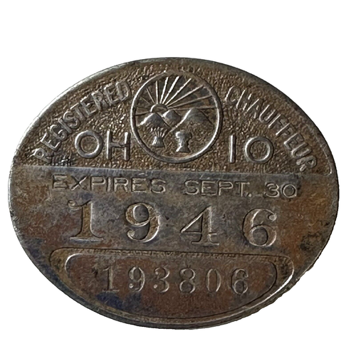 1946 Ohio Chauffeur License 193806 1.75"H Pin Back Historical Piece