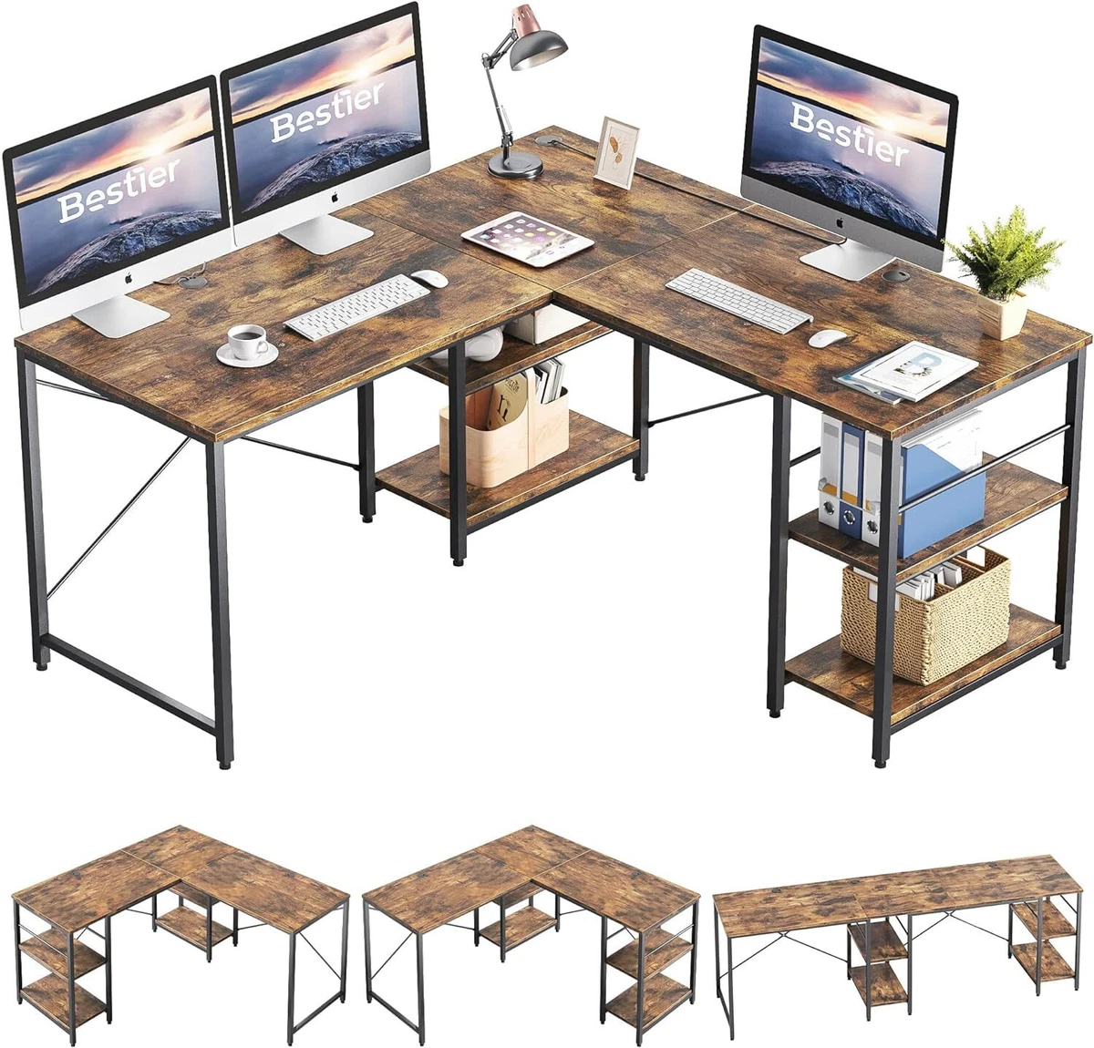 Bestier computer desk on sale with storage shelves