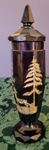Moser Art Glass Dark Ruby Engraved Faceted Lidded Gold Gilded Amazing 1890's - Picture 11 of 14