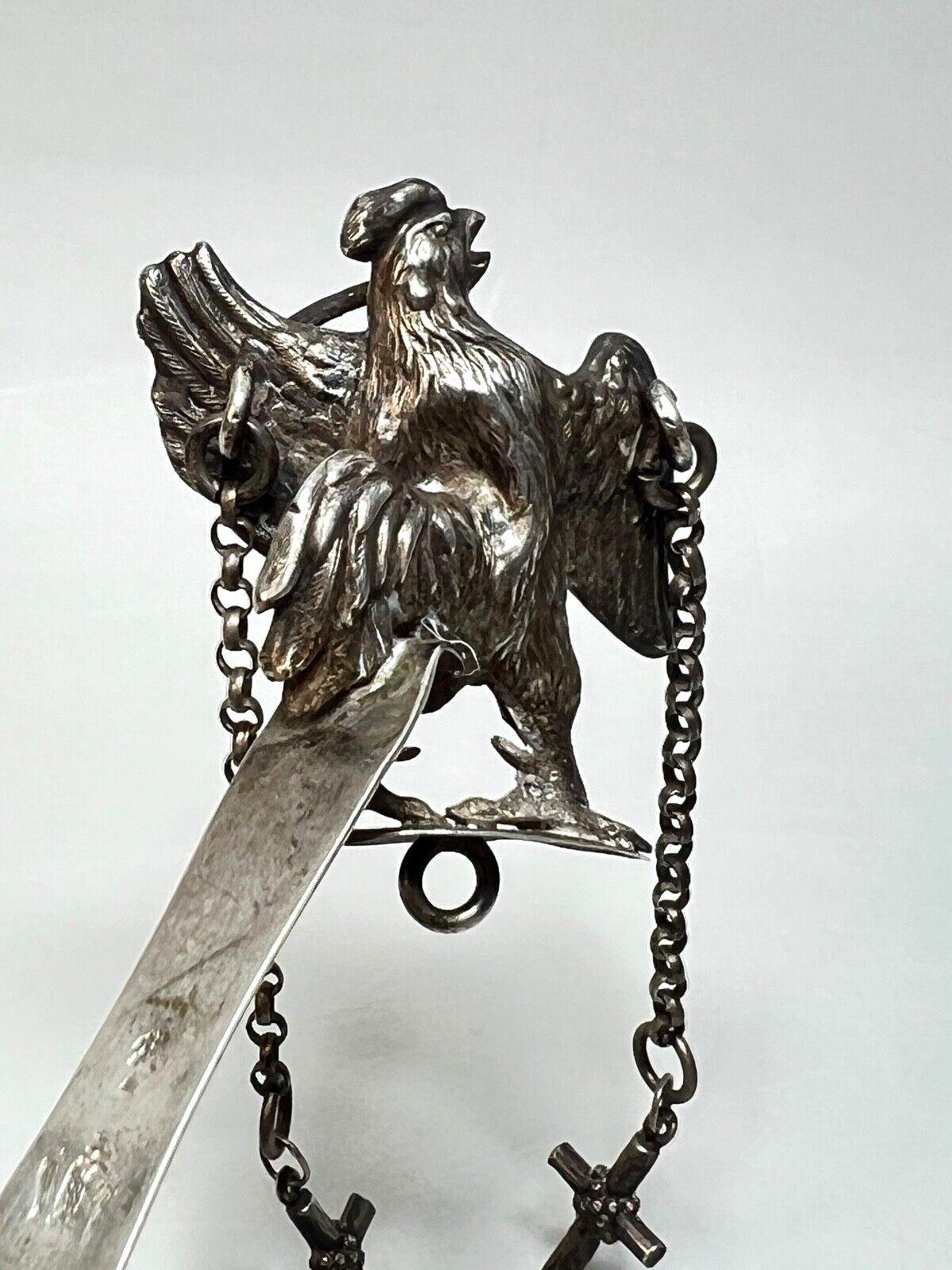 Napoleon Wars French Silver Pocket Watch Chatelain Hook Figure Rooster With Horn