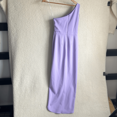 open lace back dress Petite "Teresa" Jersey Knit One Shoulder Applique Floor Length Dress