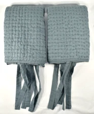 Pottery Barn 2 Pick Stitch Sonoma Blue Euro Pillow Shams Cotton Linen w/ Ties