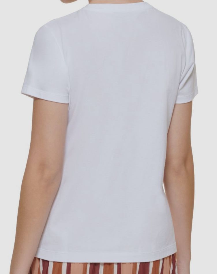 $49 DKNY Women's White Multi Logo Embellished T-Shirt Top