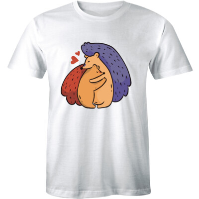 Bear Hug Loving Animal Tee Graphics White Short Sleeve T-Shirt for Men Gift