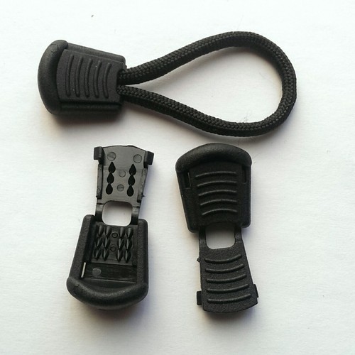 10 Black Plastic Zipper Pulls Cord Lock Ends Paracord Tactical Tab Repair - Picture 4 of 4