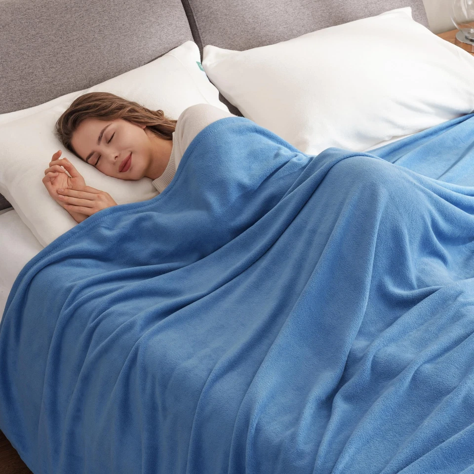 Микрофлисовое одеяло для кровати размера Twin Royal Blue легкое мягкое дышащее плюшевое - Изображение 4 из 4