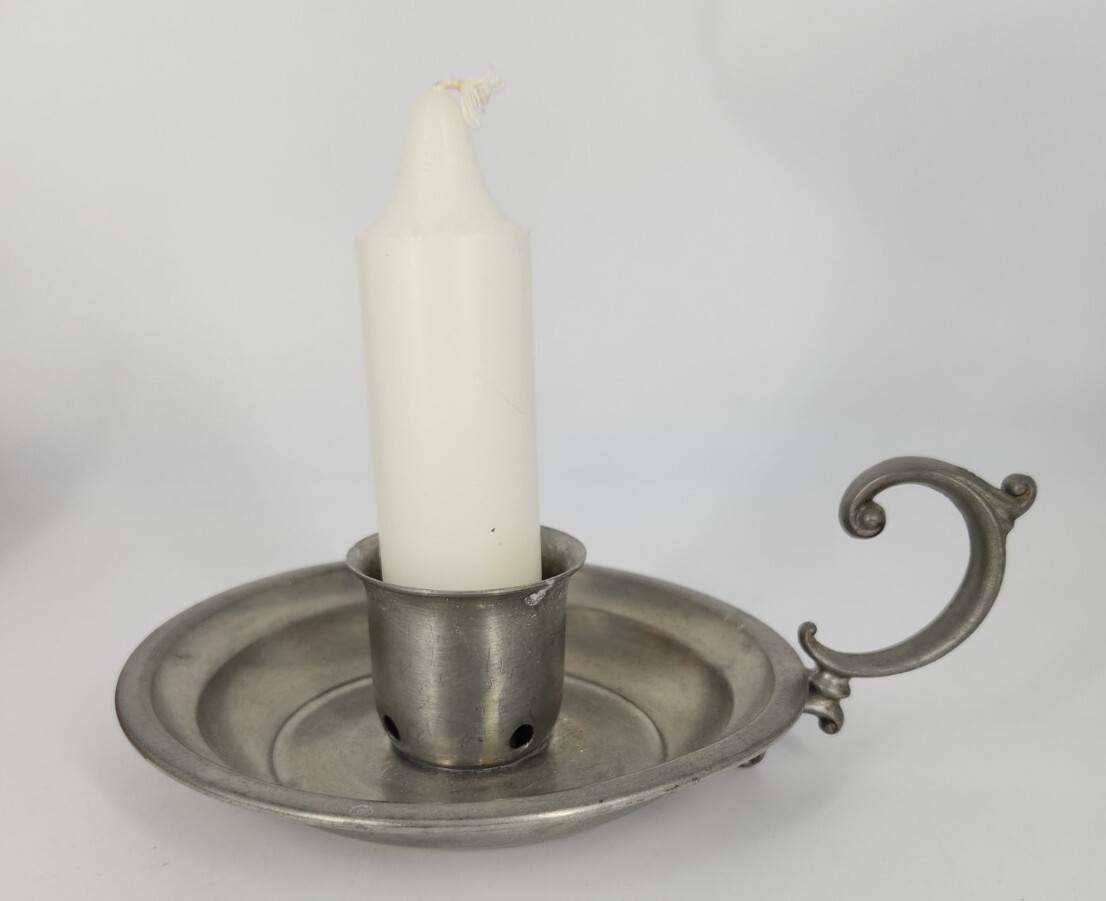Vintage INTERNATIONAL PEWTER Candle Holder 27736 +White Candle