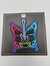 NEW IP Hard Rock Cafe  Pink & Blue BUTTERFLY Guitar Iron-On PATCH 3" x 4"