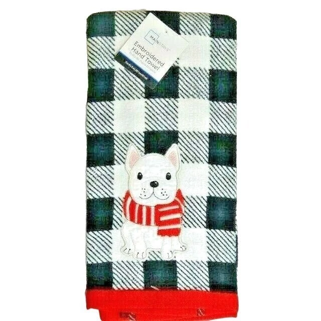 Toallas de mano blancas Bulldog inglés apliques bordados cuadros de búfalo regalo de 2 piezas Foto 3 de 4