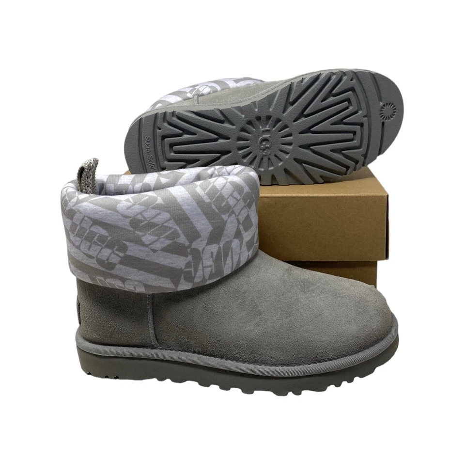 UGG Clásico Mini Jersey Gamuza Botas Invierno Rayas Gris Mujer Talla 1136674 SEL Foto 4 de 4