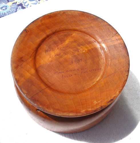 Vtg Wood Burl Bowl Hand Crafted Folk Art Centerpiece Pedestal Signed Dated 1937 - Picture 11 of 15