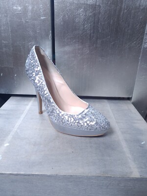 Neuwertige VIGNERON Pumps Gr 37,5 silber Pailetten High Heels Stilettos #S848