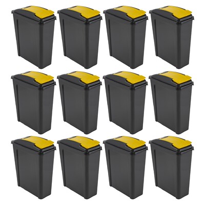 12 x 25L großer Slimline Kücheneimer Papierkorb Kunststoff Mülleimer mit Deckel Altpapier