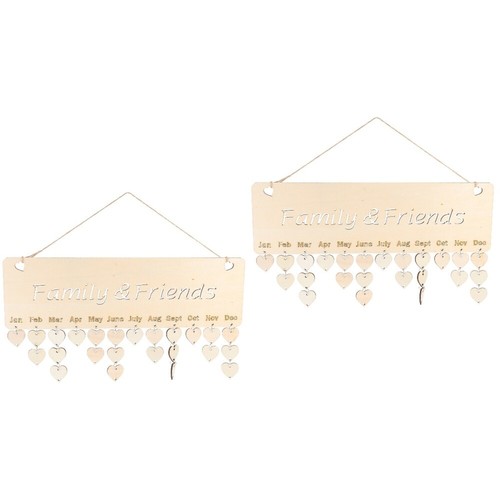 Set of 2 Wall Board Family Birthday Calendar Reminder Wooden Hanging