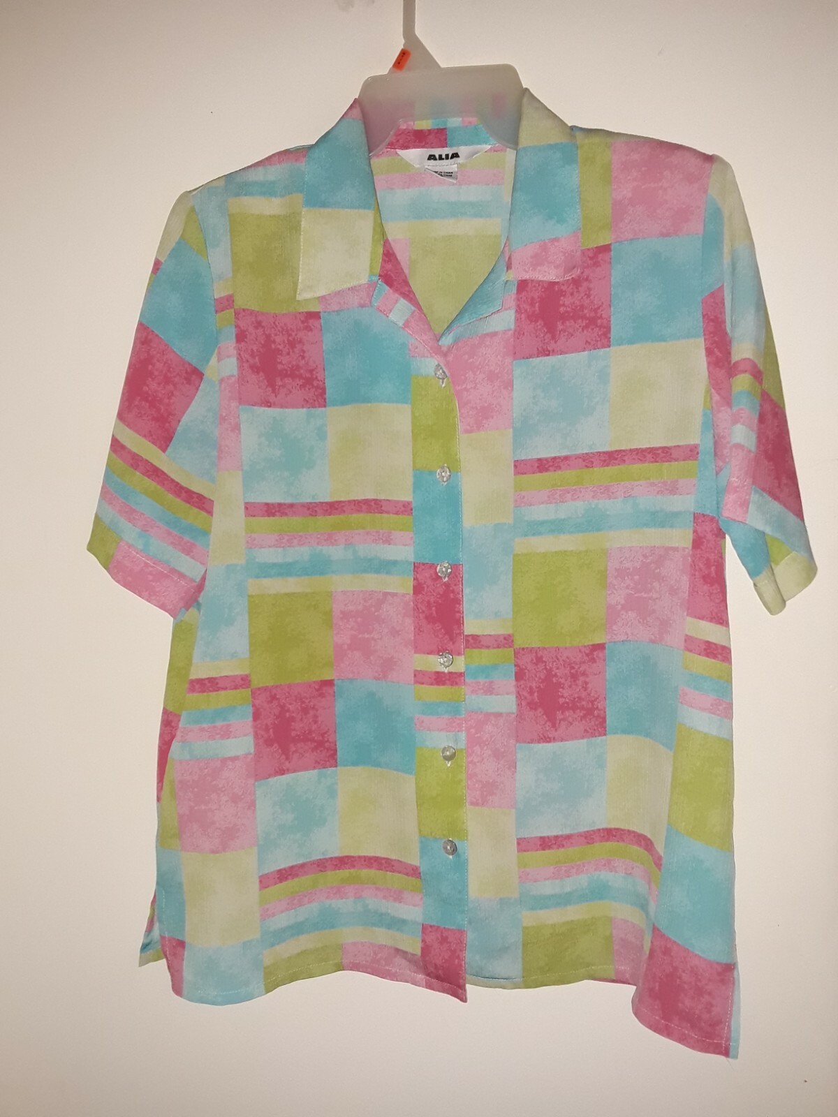 WOMENS  ALIA MULTI PRINTS SHORT SLEEVE  TOP BLOUSE SZ 10