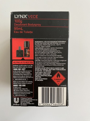 LYNX Vice Deodorant Bodyspray 100g & Eau De Toilette 95ml - New In Box RARE - Picture 2 of 4