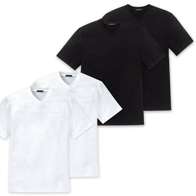 2 x Schiesser Herren American T- Shirts mit V-Ausschnitt, 100% Baumwolle, Neu