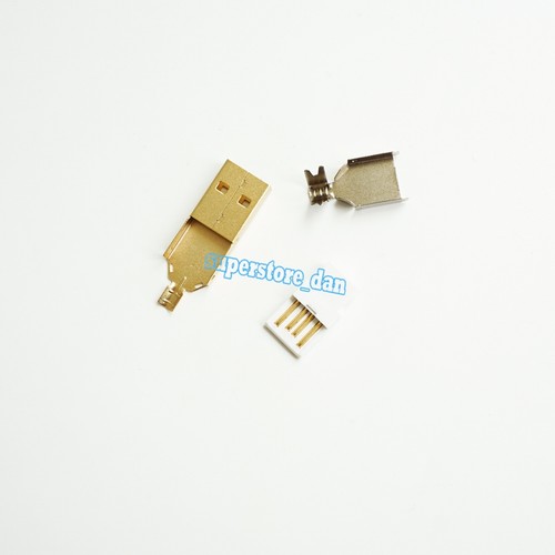 5X USB 2.0 Type A Male 4 Pin 3-Pieces Metal cover Types Plug Connector Golden - Picture 8 of 8
