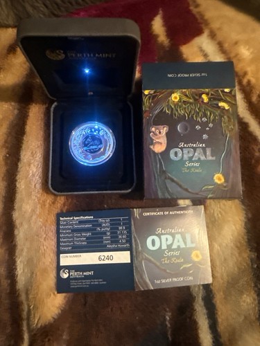 2012 Australia Opal Series Koala Perth Mint 1 Ozt Silver COA OGP 8000 Minted Gem
