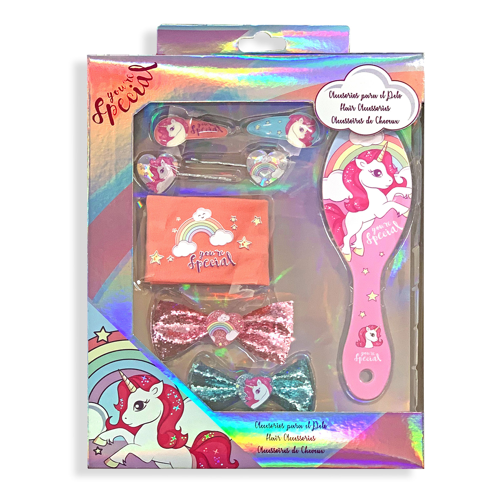 Set 8 pz Accessori Capelli Unicorno Special con Spazzola Districante 2714