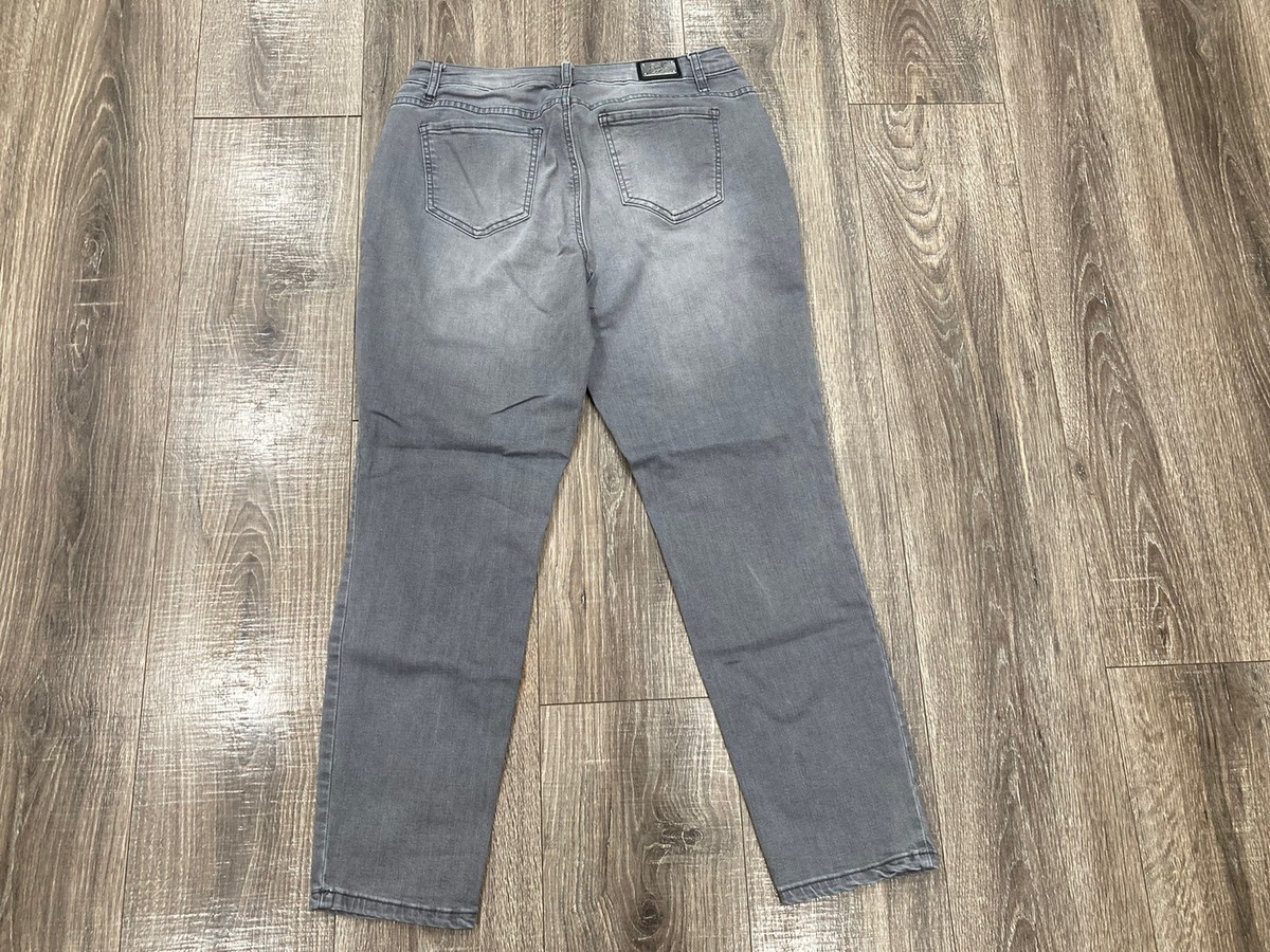 Earl Jean Gray Denim Skinny Ankle Jeans Embroidered Flowers