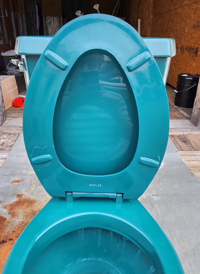 Kohler dark green toilet original seat vintage bathroom elongated bowl