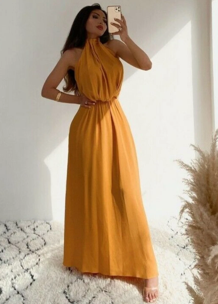 Yellow halter neck maxi dress sales