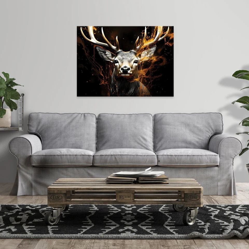 Leinwandbild Abstrakt Hirsch Tiere Wohnzimmer Leinwand Bilder Wandbilder Canvas - Bild 2 von 4