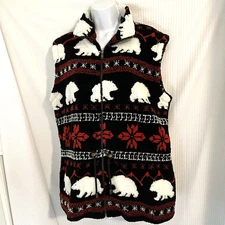 Lavon Womens Polar Bear Sleeveless Sherpa Full Zip Sweater Vest Size XL USA