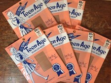 Vtg 7 pairs Reinforced Heel Toe Sheer Teen Age Tan Nylon Stockings Lot Sz 9 X 31