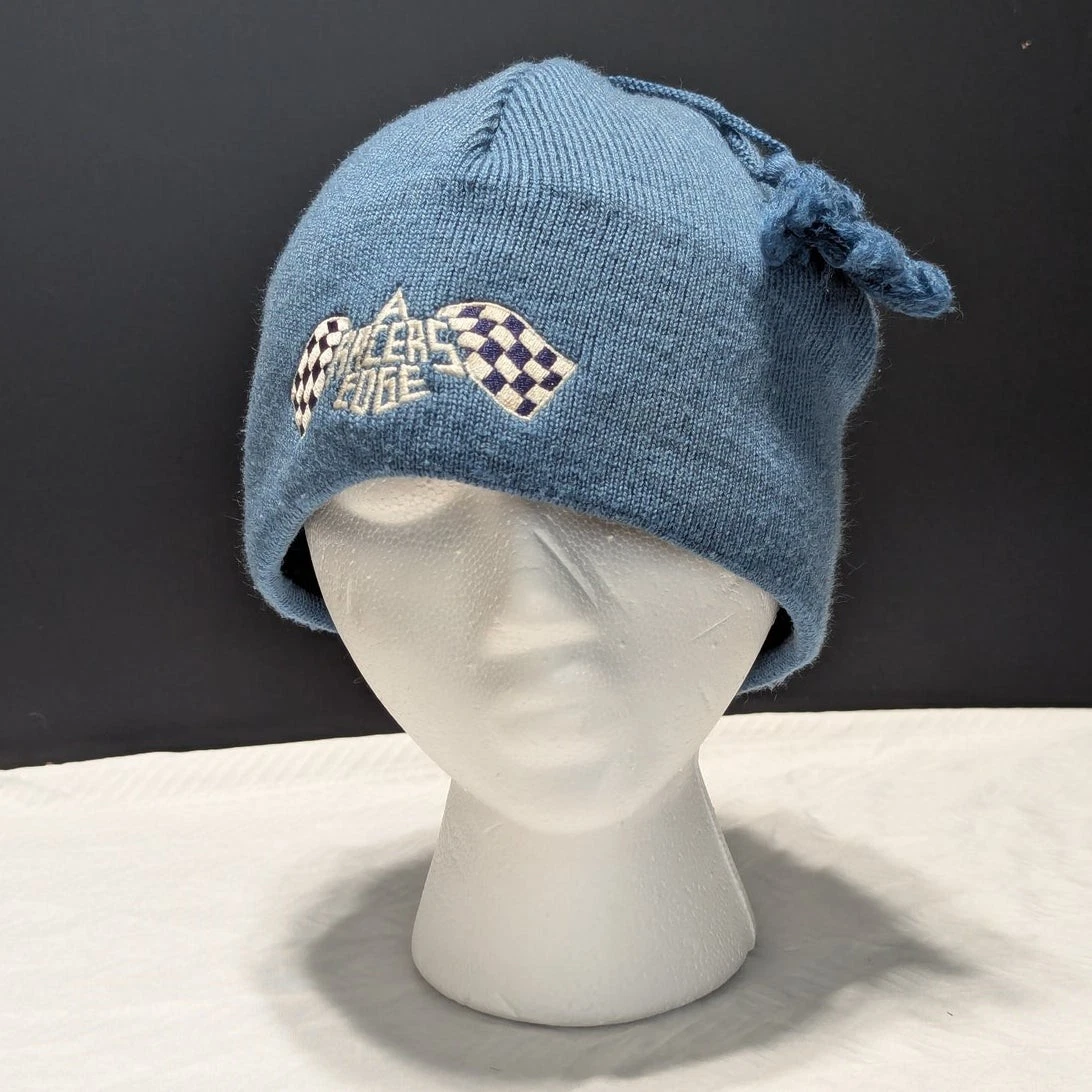 Vintage Y2K Merkley Headgear A Racers Edge Beanie Blue Knit Tasseled Unisex - product detail image 1