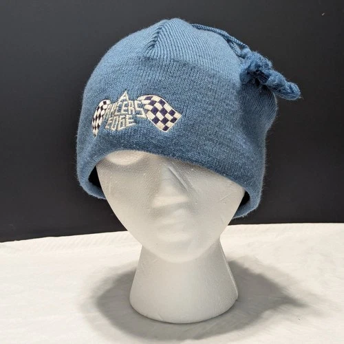 Vintage Y2K Merkley Headgear A Racers Edge Beanie Blue Knit Tasseled Unisex - product listing photo