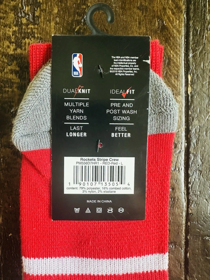 Houston Rockets Socks Red Crew NBA PKWY Basketball New Men’s Large 6-12 Stocking - Image 4 of 4