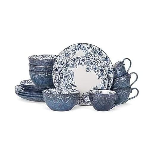  Gabriela Blue 16-Piece Dinnerware Set, Service for 4, Durab
