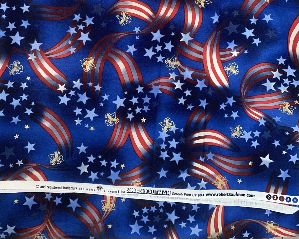 *OOP* Tela de edredón de algodón Boy Scouts estrellas y rayas BTHY Kaufman #9144 Foto 2 de 4