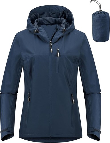Outdoor Ventures Women's Rain Jacket Waterproof Lightweight w/ Hood, 2XL, Navy