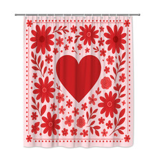 Red Floral Heart Shower Curtain - Cute Decor for Bathroom