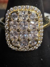 925 Sterling Silver Gold Vermeil CZ Cluster Halo Ring Sz 7 NWT