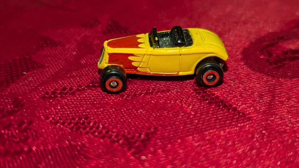 1998 Imperial micro machine yellow dragster hot rod yellow With red flames  - Image 3 of 4