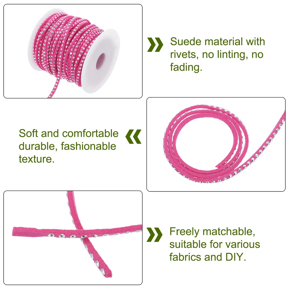 22 Yard Faux Suede Leather Cord 3mm,[for DIY Craft]-20m/Rose Red Silver Foto 3 de 4