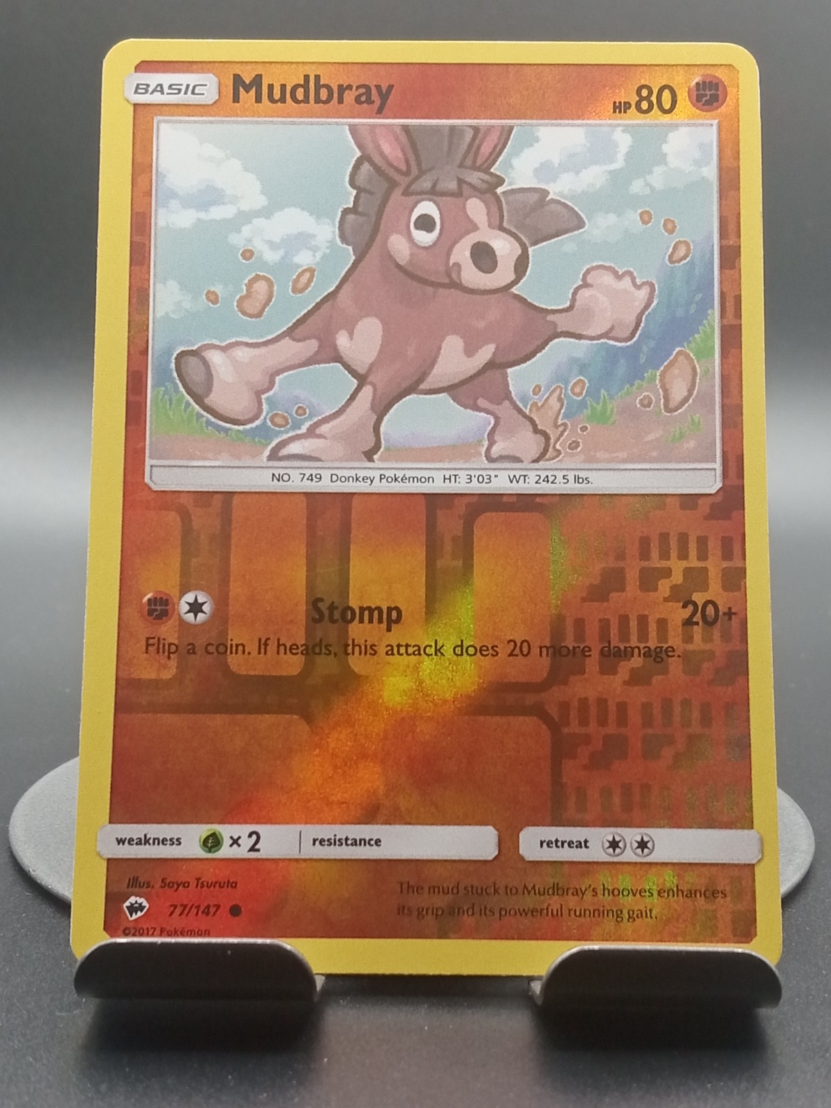 Mudbray 77/147 Common Burning Shadows Pokemon Reverse Holo Lightly Played