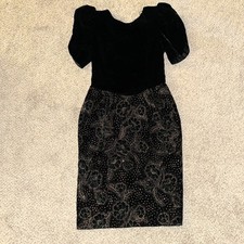 VTG SCOTT MCCLINTOCK dress velvet puff sleeve sparkle BIG BOW SCOOP BACK 80s 10