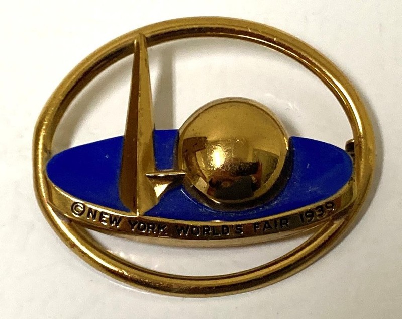 New York World's Fair Blue Enamel Pin Trylon and Perisphere 1939